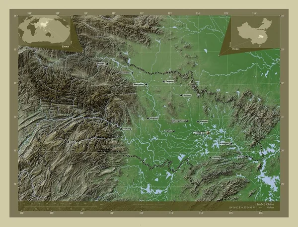 Hubei Provincie Čína Zdvihová Mapa Zbarvená Stylu Wiki Jezery Řekami — Stock fotografie