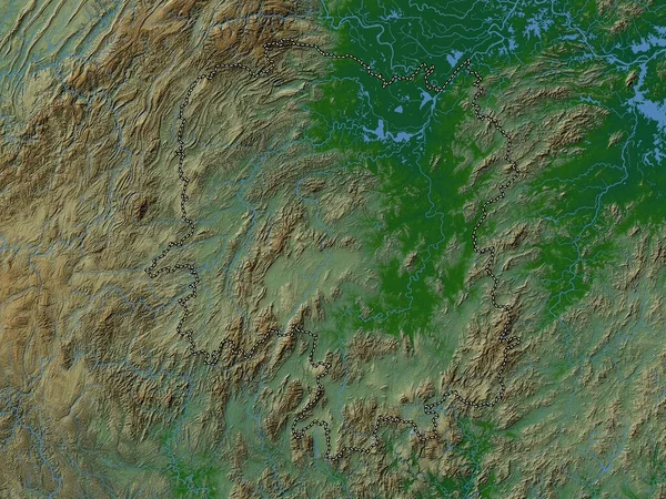 Хунань Провинция Китай Цветная Карта Высот Озерами Реками — стоковое фото