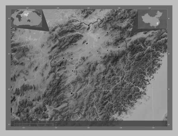 Цзянсі Китайська Провінція Граймасштабна Мапа Висот Озерами Річками Розташування Великих — стокове фото