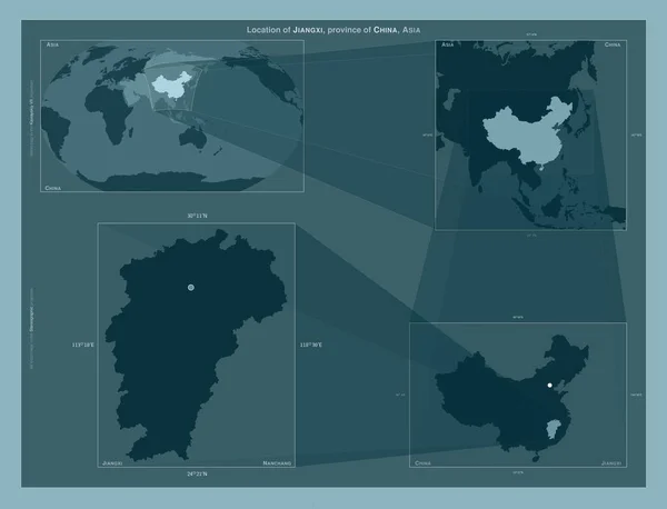 江西省 中国の州 大規模な地図上の領域の位置を示しています しっかりとした背景にベクトルフレームとPng形状の構成 — ストック写真