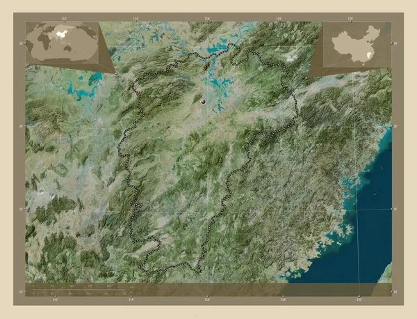 Jiangxi Província China Mapa Satélite Alta Resolução Mapa Localização Auxiliar — Fotografia de Stock