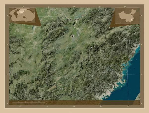 Цзянси Провинция Китая Карта Спутника Низкого Разрешения Вспомогательные Карты Расположения — стоковое фото