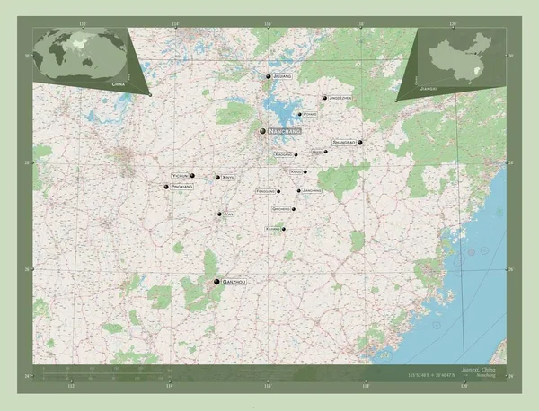 Jiangxi Província China Abrir Mapa Rua Locais Nomes Das Principais — Fotografia de Stock