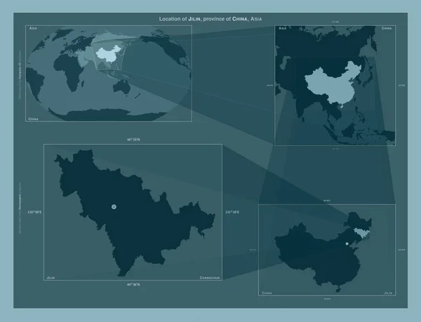 Jilin Kiinan Maakunta Kaavio Joka Osoittaa Alueen Sijainnin Laajemmissa Kartoissa — kuvapankkivalokuva