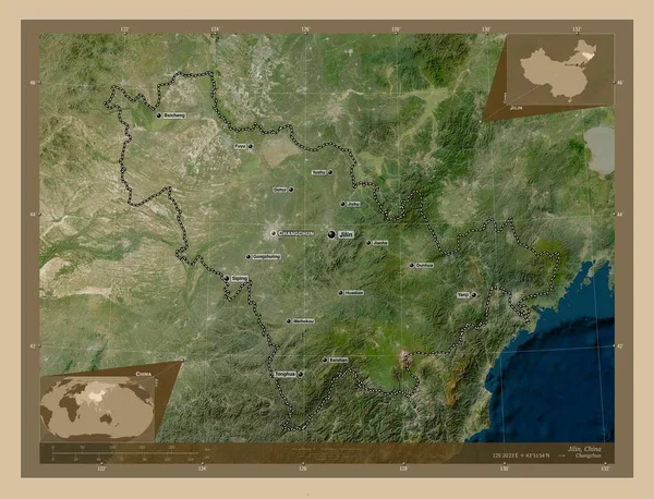 Jilin Provincia China Mapa Satelital Baja Resolución Ubicaciones Nombres Las —  Fotos de Stock