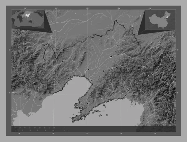 Liaoning Province China Bilevel Elevation Map Lakes Rivers Locations Major — Stock Photo, Image