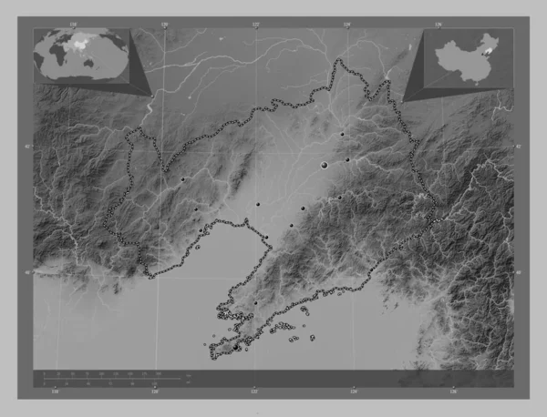 Liaoning Provincie Čína Výškové Mapy Jezery Řekami Umístění Velkých Měst — Stock fotografie