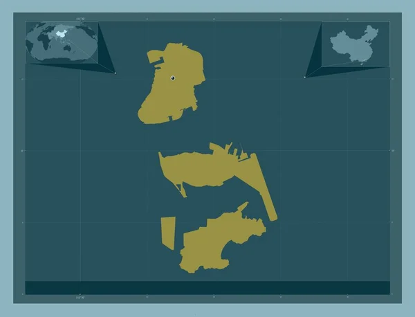 マカオ 中国の自治区 しっかりした色の形 地域の主要都市の場所 コーナー補助位置図 — ストック写真