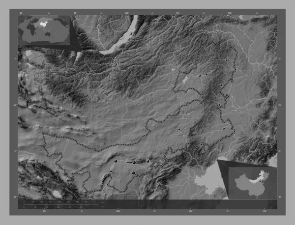 Nei Mongol Autonomous Region China Bilevel Elevation Map Lakes Rivers — Stock Photo, Image