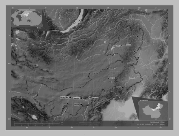 Nei Mongol Autonome Region Chinas Graustufen Höhenkarte Mit Seen Und — Stockfoto