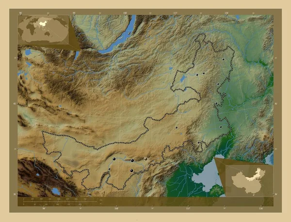 Nei Mongol Região Autónoma China Mapa Elevação Colorido Com Lagos — Fotografia de Stock