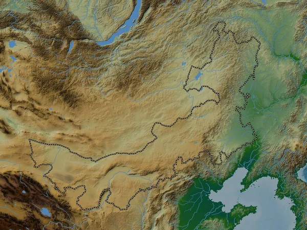 Nei Mongol Región Autónoma China Mapa Elevación Colores Con Lagos — Foto de Stock