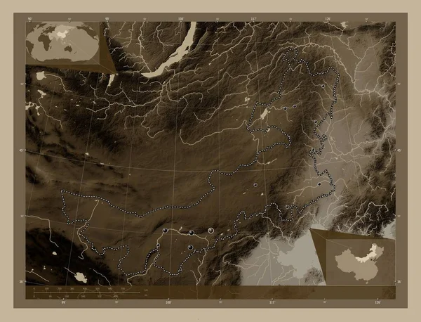 Nei Mongol Αυτόνομη Περιοχή Της Κίνας Υψόμετρο Χάρτη Χρωματισμένο Τόνους — Φωτογραφία Αρχείου