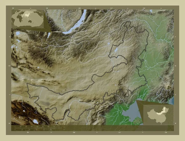Nei Moğol Çin Özerk Bölgesi Yükseklik Haritası Göller Nehirlerle Wiki — Stok fotoğraf