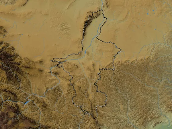 寧夏回族自治区 中国の自治区 湖や川と色の標高マップ — ストック写真