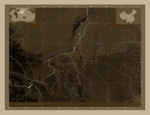 Ningxia Hui Autonomous Region China Elevation Map Colored Sepia Tones — Stock Photo, Image