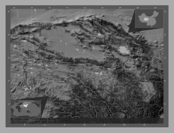 Цінхай Провінція Китай Білевелівська Карта Висот Озерами Річками Розташування Великих — стокове фото