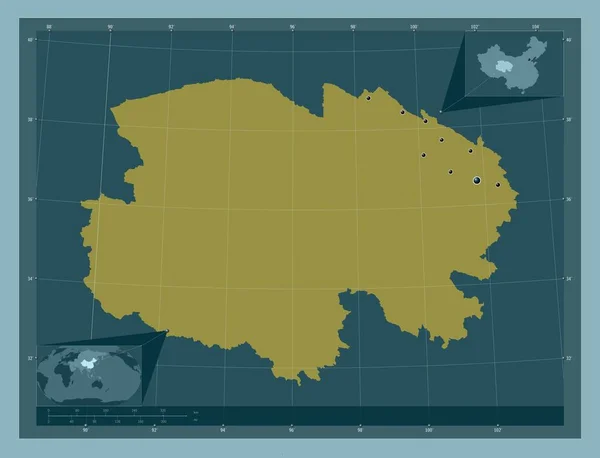 Qinghai Çin Vilayeti Katı Renk Şekli Bölgenin Büyük Şehirlerinin Yerleri — Stok fotoğraf