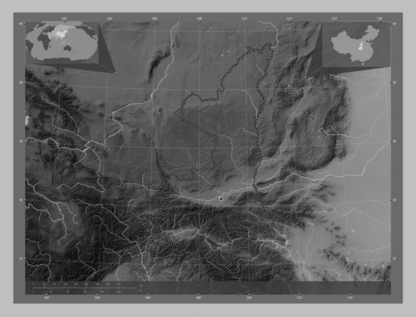 Shaanxi Provincie Čína Výškové Mapy Jezery Řekami Pomocné Mapy Polohy — Stock fotografie