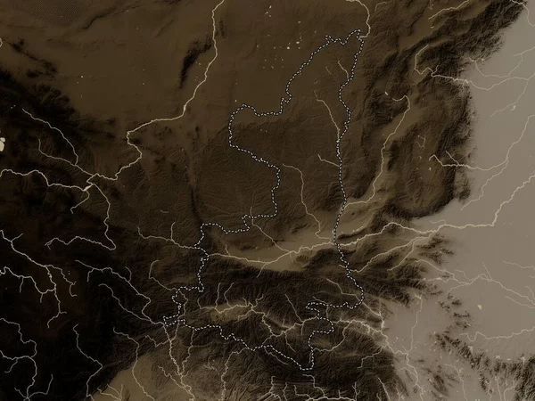 Шэньси Провинция Китая Карта Высот Окрашенная Сепиевые Тона Озерами Реками — стоковое фото