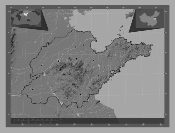 Шаньдун Провінція Китай Білевелівська Карта Висот Озерами Річками Розташування Великих — стокове фото