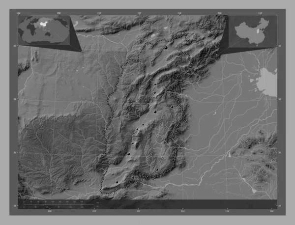 Shanxi Province China Bilevel Elevation Map Lakes Rivers Locations Major — Stock Photo, Image