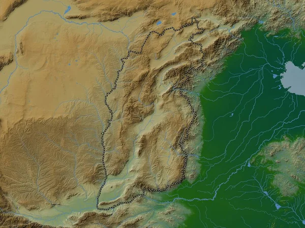 Shanxi Prowincja Chin Kolorowa Mapa Wzniesień Jeziorami Rzekami — Zdjęcie stockowe