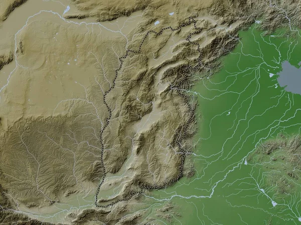 Shanxi Prowincja Chin Mapa Wzniesień Kolorowa Stylu Wiki Jeziorami Rzekami — Zdjęcie stockowe