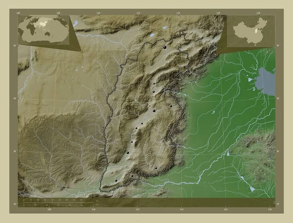 Shanxi Kína Tartomány Magassági Térkép Színes Wiki Stílusban Tavak Folyók — Stock Fotó