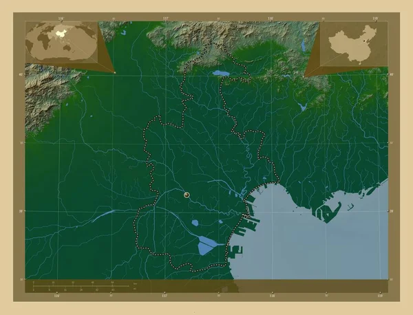 Tianjin Obec Čína Barevná Mapa Jezery Řekami Pomocné Mapy Polohy — Stock fotografie