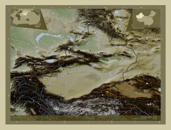 Xinjiang Uygur Regione Autonoma Della Cina Mappa Elevazione Colorata Stile — Foto Stock