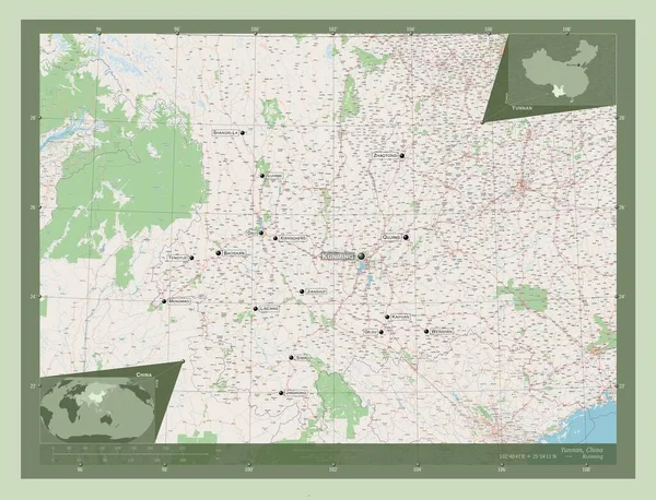 Yunnan Provincie China Open Plattegrond Locaties Namen Van Grote Steden — Stockfoto