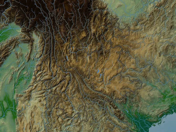 Γιουνάν Επαρχία Της Κίνας Χρωματιστός Υψομετρικός Χάρτης Λίμνες Και Ποτάμια — Φωτογραφία Αρχείου