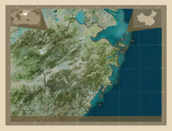 中国の浙江省 高解像度衛星地図 コーナー補助位置図 — ストック写真
