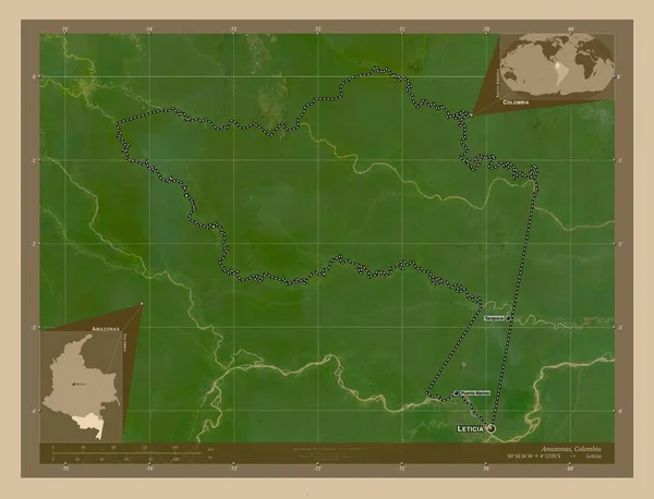 Amazonas Departamento Colômbia Mapa Satélite Baixa Resolução Locais Nomes Das — Fotografia de Stock