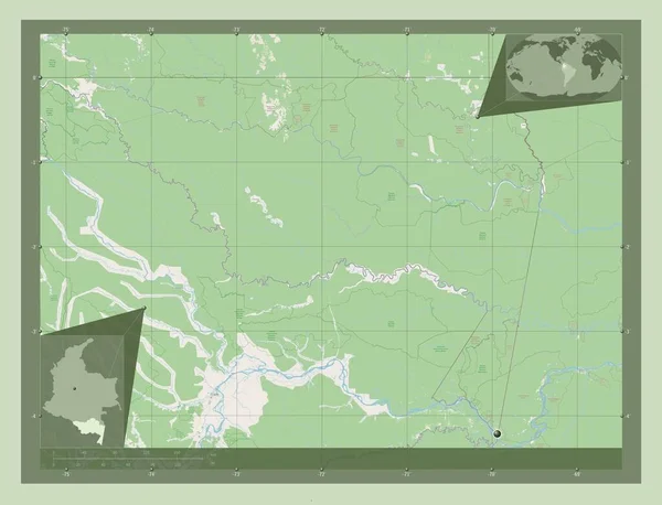 Αμαζόνας Τμήμα Κολομβίας Χάρτης Του Δρόμου Γωνιακοί Χάρτες Βοηθητικής Θέσης — Φωτογραφία Αρχείου