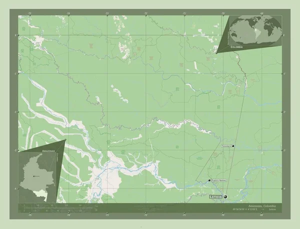 Amazonas Departamento Colômbia Abrir Mapa Rua Locais Nomes Das Principais — Fotografia de Stock
