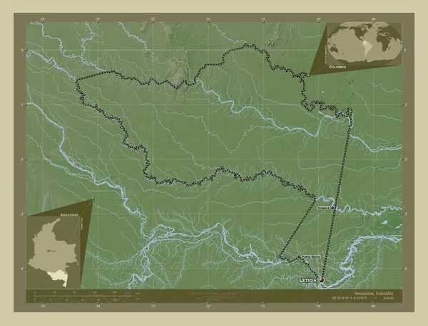 Amazonlar Kolombiya Departmanı Yükseklik Haritası Göller Nehirlerle Wiki Tarzında Renklendirilmiş — Stok fotoğraf