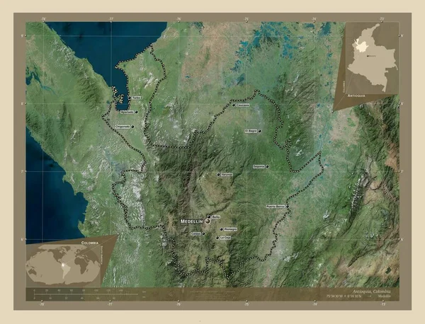 Antioquia Departement Colombia Satellietkaart Met Hoge Resolutie Locaties Namen Van — Stockfoto