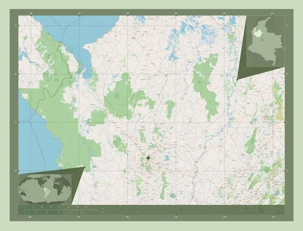 Antioquia Departament Kolumbii Otwórz Mapę Ulic Pomocnicze Mapy Położenia Narożnika — Zdjęcie stockowe