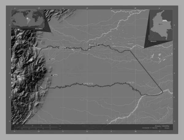Arauca Sovrintendenza Della Colombia Mappa Dell Elevazione Bilivello Con Laghi — Foto Stock