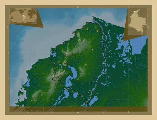 Атлантико Департамент Колумбии Цветная Карта Высоты Озерами Реками Места Расположения — стоковое фото