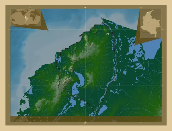 Атлантико Департамент Колумбии Цветная Карта Высоты Озерами Реками Вспомогательные Карты — стоковое фото