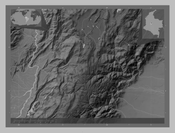 Столичний Район Боготи Департамент Колумбії Граймасштабна Мапа Висот Озерами Річками — стокове фото