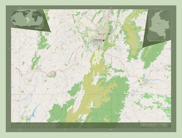 Dystrykt Stołeczny Bogota Departament Kolumbii Otwórz Mapę Ulic Lokalizacje Nazwy — Zdjęcie stockowe