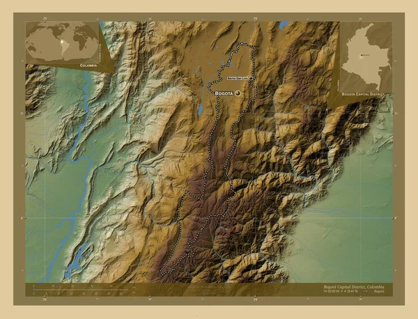 Bogota Capital District Oddělení Kolumbie Barevná Mapa Jezery Řekami Umístění — Stock fotografie