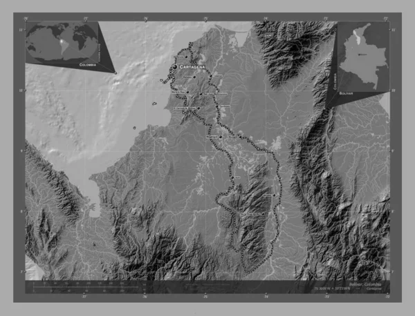 Μπολιβάρ Τμήμα Κολομβίας Bilevel Υψομετρικός Χάρτης Λίμνες Και Ποτάμια Τοποθεσίες — Φωτογραφία Αρχείου
