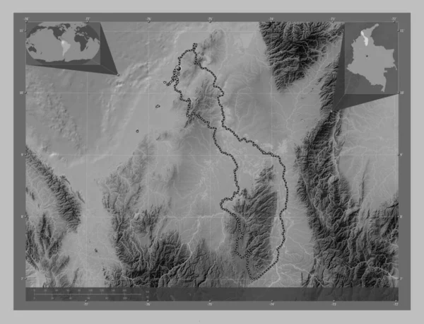 Bolivar Colombias Departement Grayscale Höjdkarta Med Sjöar Och Floder Hjälpkartor — Stockfoto