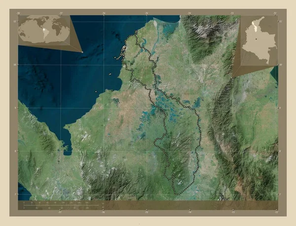 コロンビアのボリバル県 高解像度衛星地図 コーナー補助位置図 — ストック写真