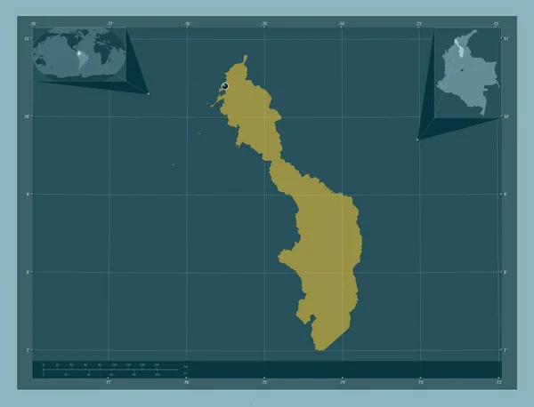 Bolívar Departamento Colombia Forma Color Sólido Mapas Ubicación Auxiliares Esquina —  Fotos de Stock